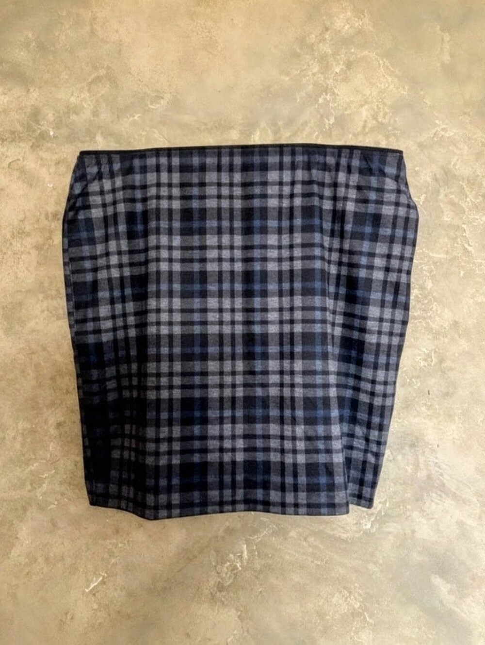 Violeta by Mango Plaid Pull-on Pencil Skirt Blue Black Grey Plaid XXL